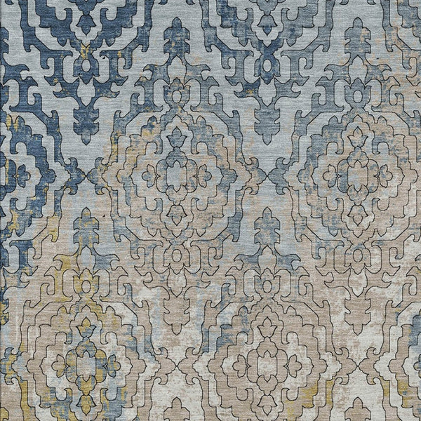 Homeroots 3' Artichoke Green And Beige Medallion Washable Area Rug For Indoor And Outdoor Spaces, Durable Design 10' X 14' Polyester 590129