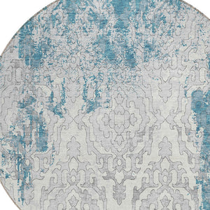 Homeroots 3' Artichoke Green And Beige Medallion Washable Area Rug For Indoor And Outdoor Spaces, Durable Design 8' Round Polyester 590132