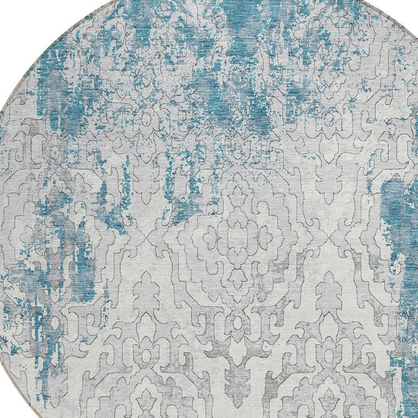 Homeroots 3' Artichoke Green And Beige Medallion Washable Area Rug For Indoor And Outdoor Spaces, Durable Design 8' Round Polyester 590132