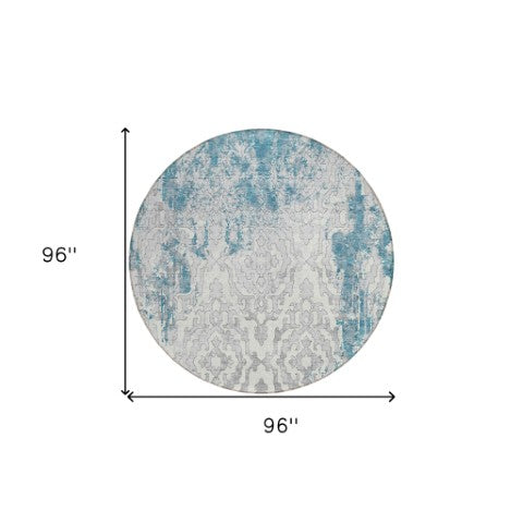 Homeroots 3' Artichoke Green And Beige Medallion Washable Area Rug For Indoor And Outdoor Spaces, Durable Design 8' Round Polyester 590132