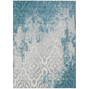 HomeRoots 9' Medallion Area Rug in Teal Blue, Gray & Ivory - Washable, Durable Design for Indoor & Outdoor Use 9' X 12' 590134