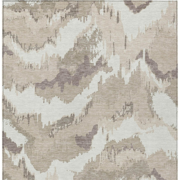 Homeroots 3' Stylish Beige Brown And Ivory Abstract Washable Area Rug For Indoor And Outdoor Spaces 3' X 5' Polyester 590136