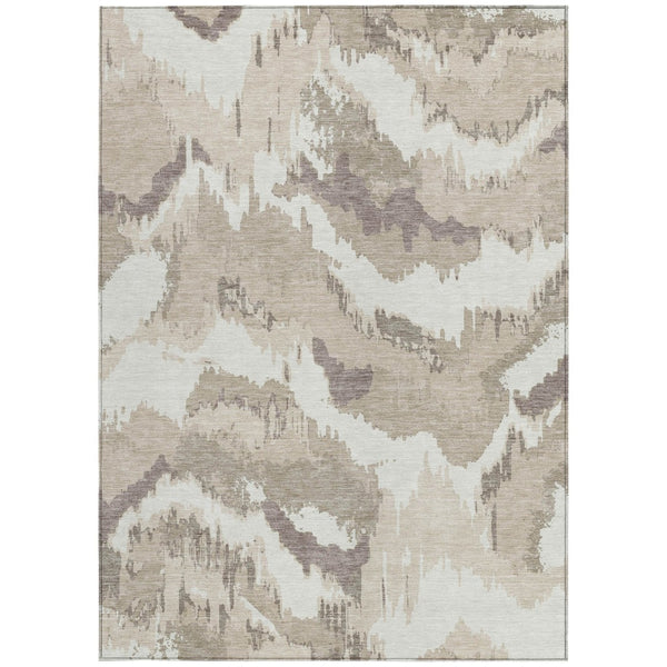 Homeroots 3' Stylish Beige Brown And Ivory Abstract Washable Area Rug For Indoor And Outdoor Spaces 5' X 8' Polyester 590137