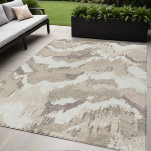 Homeroots 3' Stylish Beige Brown And Ivory Abstract Washable Area Rug For Indoor And Outdoor Spaces 5' X 8' Polyester 590137