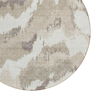 Homeroots 3' Stylish Beige Brown And Ivory Abstract Washable Area Rug For Indoor And Outdoor Spaces 8' Round Polyester 590138