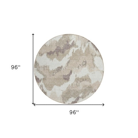 Homeroots 3' Stylish Beige Brown And Ivory Abstract Washable Area Rug For Indoor And Outdoor Spaces 8' Round Polyester 590138