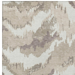 Homeroots 3' Stylish Beige Brown And Ivory Abstract Washable Area Rug For Indoor And Outdoor Spaces 9' X 12' Polyester 590140