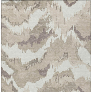 Homeroots 3' Stylish Beige Brown And Ivory Abstract Washable Area Rug For Indoor And Outdoor Spaces 10' X 14' Polyester 590141