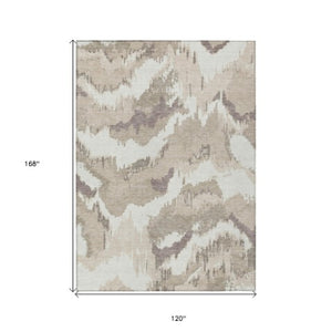 Homeroots 3' Stylish Beige Brown And Ivory Abstract Washable Area Rug For Indoor And Outdoor Spaces 10' X 14' Polyester 590141
