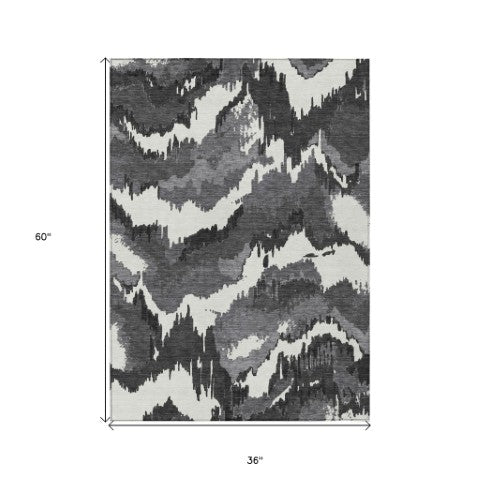 Homeroots 3' Stylish Beige Brown And Ivory Abstract Washable Area Rug For Indoor And Outdoor Spaces 3' X 5' Polyester 590142