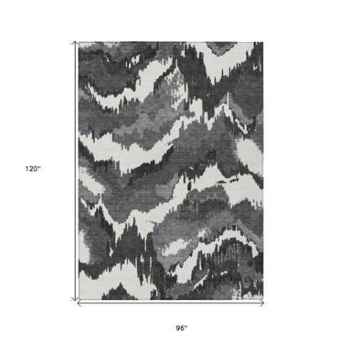 Homeroots 3' Stylish Beige Brown And Ivory Abstract Washable Area Rug For Indoor And Outdoor Spaces 8' X 10' Polyester 590145