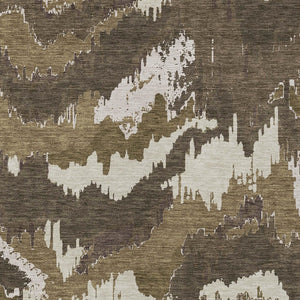 Homeroots 3' Stylish Beige Brown And Ivory Abstract Washable Area Rug For Indoor And Outdoor Spaces 5' X 8' Polyester 590149