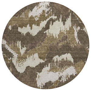 HomeRoots 5' Abstract Brown Beige Taupe Washable Indoor Outdoor Area Rug for Stylish High-Traffic Spaces 8' Round 590150