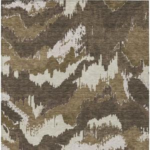 Homeroots 3' Stylish Beige Brown And Ivory Abstract Washable Area Rug For Indoor And Outdoor Spaces 8' X 10' Polyester 590151