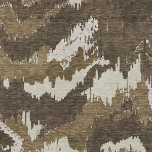 Homeroots 3' Stylish Beige Brown And Ivory Abstract Washable Area Rug For Indoor And Outdoor Spaces 8' X 10' Polyester 590151