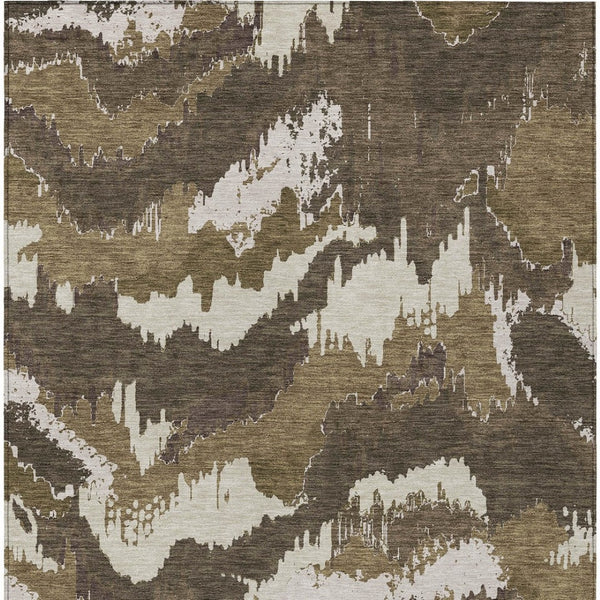 Homeroots 3' Stylish Beige Brown And Ivory Abstract Washable Area Rug For Indoor And Outdoor Spaces 9' X 12' Polyester 590152