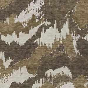 Homeroots 3' Stylish Beige Brown And Ivory Abstract Washable Area Rug For Indoor And Outdoor Spaces 9' X 12' Polyester 590152