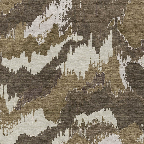 Homeroots 3' Stylish Beige Brown And Ivory Abstract Washable Area Rug For Indoor And Outdoor Spaces 9' X 12' Polyester 590152