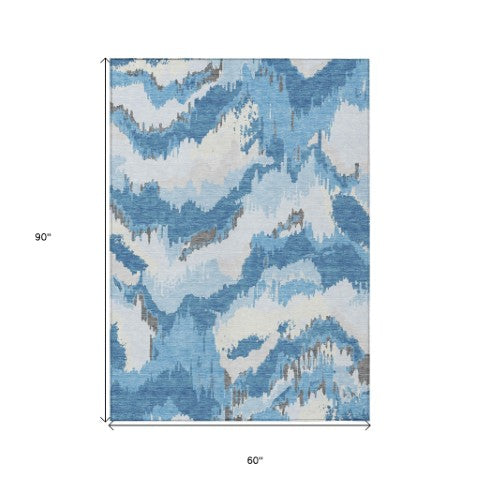 Homeroots 3' Stylish Beige Brown And Ivory Abstract Washable Area Rug For Indoor And Outdoor Spaces 5' X 8' Polyester 590155