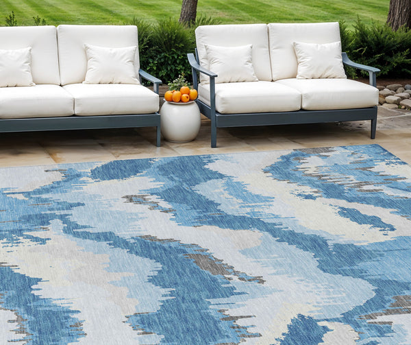 Homeroots 3' Stylish Beige Brown And Ivory Abstract Washable Area Rug For Indoor And Outdoor Spaces 9' X 12' Polyester 590158