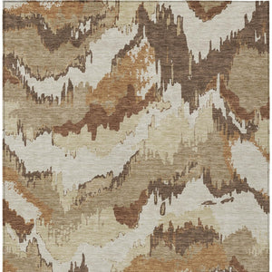 Homeroots 3' Stylish Beige Brown And Ivory Abstract Washable Area Rug For Indoor And Outdoor Spaces 3' X 5' Polyester 590160