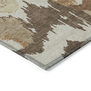 Homeroots 3' Stylish Beige Brown And Ivory Abstract Washable Area Rug For Indoor And Outdoor Spaces 5' X 8' Polyester 590161