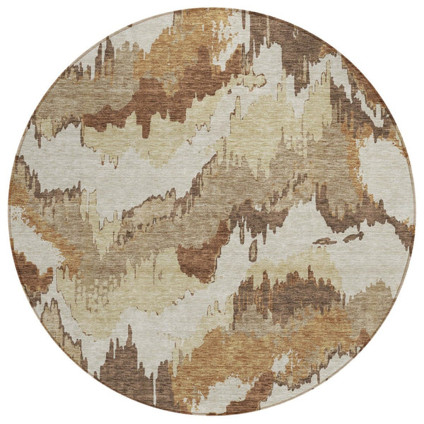 HomeRoots 5' Stylish Brown and Beige Abstract Washable Rug for Indoor or Outdoor Spaces - Durable & Easy Care 8' Round 590162
