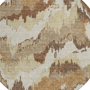 Homeroots 3' Stylish Beige Brown And Ivory Abstract Washable Area Rug For Indoor And Outdoor Spaces 8' Round Polyester 590162