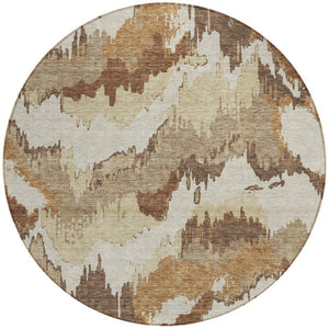 Homeroots 3' Stylish Beige Brown And Ivory Abstract Washable Area Rug For Indoor And Outdoor Spaces 8' Round Polyester 590162