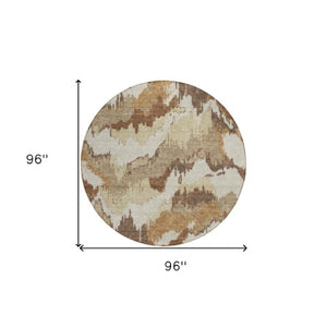 Homeroots 3' Stylish Beige Brown And Ivory Abstract Washable Area Rug For Indoor And Outdoor Spaces 8' Round Polyester 590162