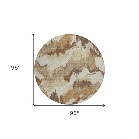 Homeroots 3' Stylish Beige Brown And Ivory Abstract Washable Area Rug For Indoor And Outdoor Spaces 8' Round Polyester 590162