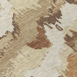 Homeroots 3' Stylish Beige Brown And Ivory Abstract Washable Area Rug For Indoor And Outdoor Spaces 8' X 10' Polyester 590163