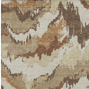 Homeroots 3' Stylish Beige Brown And Ivory Abstract Washable Area Rug For Indoor And Outdoor Spaces 9' X 12' Polyester 590164