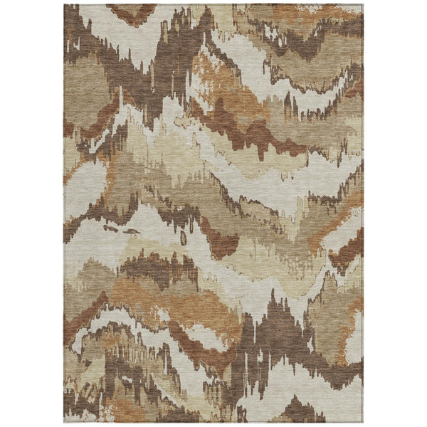 Homeroots 3' Stylish Beige Brown And Ivory Abstract Washable Area Rug For Indoor And Outdoor Spaces 10' X 14' Polyester 590165