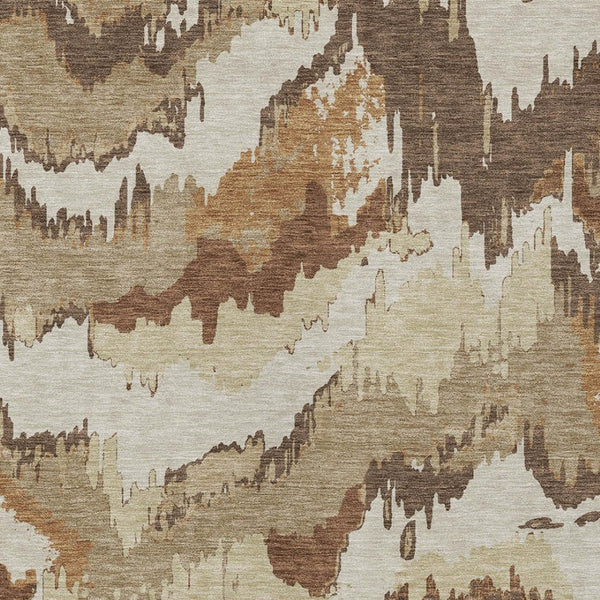 Homeroots 3' Stylish Beige Brown And Ivory Abstract Washable Area Rug For Indoor And Outdoor Spaces 10' X 14' Polyester 590165