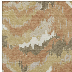 Homeroots 3' Stylish Beige Brown And Ivory Abstract Washable Area Rug For Indoor And Outdoor Spaces 5' X 8' Polyester 590167