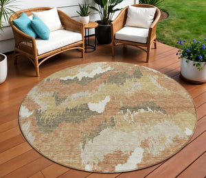 Homeroots 3' Stylish Beige Brown And Ivory Abstract Washable Area Rug For Indoor And Outdoor Spaces 8' Round Polyester 590168