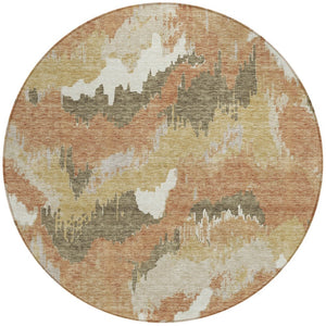 Homeroots 3' Stylish Beige Brown And Ivory Abstract Washable Area Rug For Indoor And Outdoor Spaces 8' Round Polyester 590168