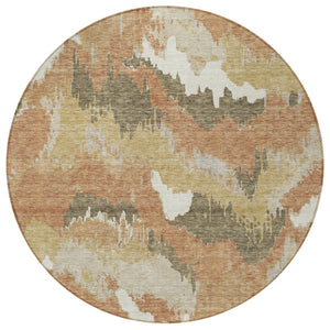 Homeroots 3' Stylish Beige Brown And Ivory Abstract Washable Area Rug For Indoor And Outdoor Spaces 8' Round Polyester 590168