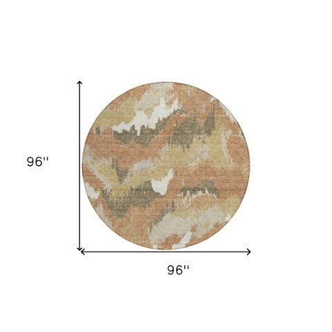 Homeroots 3' Stylish Beige Brown And Ivory Abstract Washable Area Rug For Indoor And Outdoor Spaces 8' Round Polyester 590168