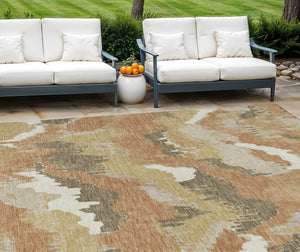 Homeroots 3' Stylish Beige Brown And Ivory Abstract Washable Area Rug For Indoor And Outdoor Spaces 8' X 10' Polyester 590169