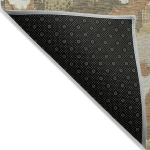 Homeroots 3' Stylish Beige Brown And Ivory Abstract Washable Area Rug For Indoor And Outdoor Spaces 8' X 10' Polyester 590169