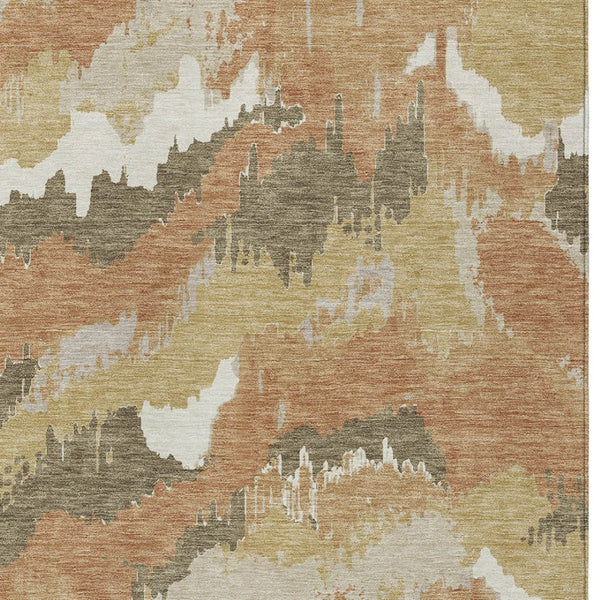 Homeroots 3' Stylish Beige Brown And Ivory Abstract Washable Area Rug For Indoor And Outdoor Spaces 8' X 10' Polyester 590169