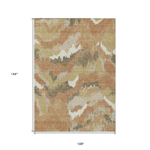 Homeroots 3' Stylish Beige Brown And Ivory Abstract Washable Area Rug For Indoor And Outdoor Spaces 9' X 12' Polyester 590170