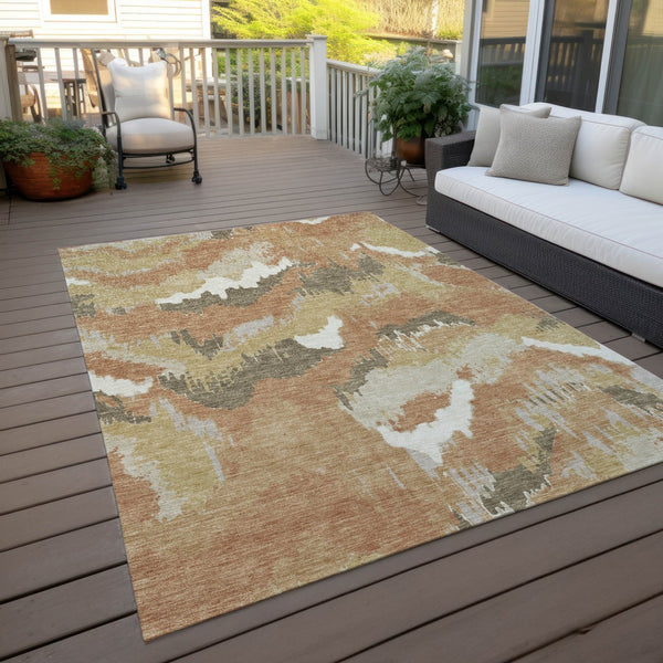 Homeroots 3' Stylish Beige Brown And Ivory Abstract Washable Area Rug For Indoor And Outdoor Spaces 9' X 12' Polyester 590170