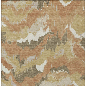 Homeroots 3' Stylish Beige Brown And Ivory Abstract Washable Area Rug For Indoor And Outdoor Spaces 9' X 12' Polyester 590170