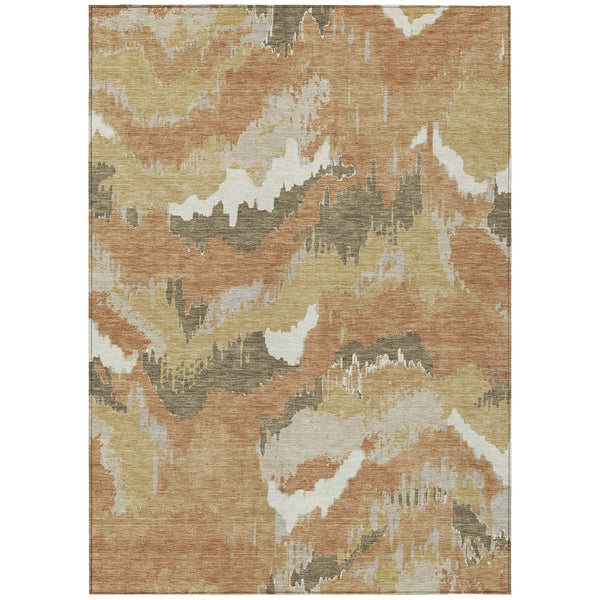 Homeroots 3' Stylish Beige Brown And Ivory Abstract Washable Area Rug For Indoor And Outdoor Spaces 10' X 14' Polyester 590171