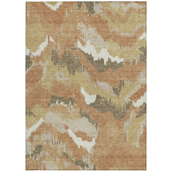 Homeroots 3' Stylish Beige Brown And Ivory Abstract Washable Area Rug For Indoor And Outdoor Spaces 10' X 14' Polyester 590171