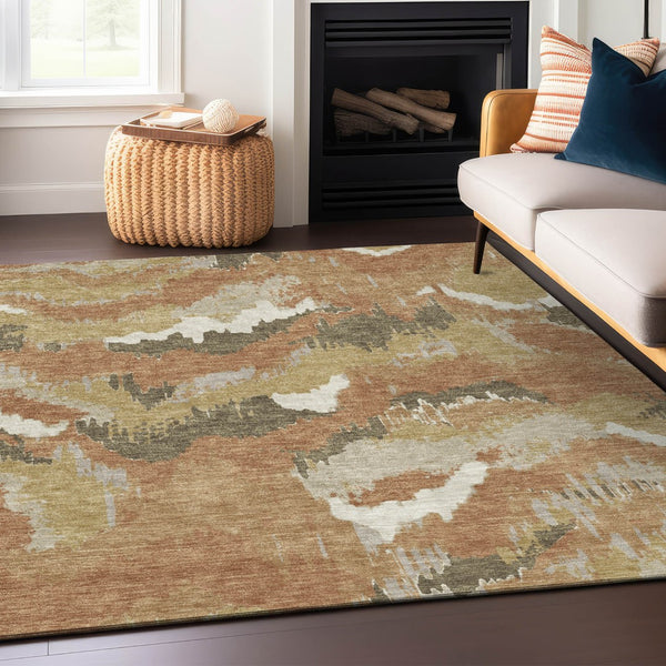 Homeroots 3' Stylish Beige Brown And Ivory Abstract Washable Area Rug For Indoor And Outdoor Spaces 10' X 14' Polyester 590171