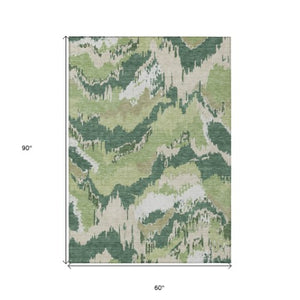 Homeroots 3' Stylish Beige Brown And Ivory Abstract Washable Area Rug For Indoor And Outdoor Spaces 5' X 8' Polyester 590173